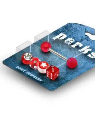 Pack Piercing Langue Gem et Etoile Acrylique (Rouge) - Bijou Piercing Langue