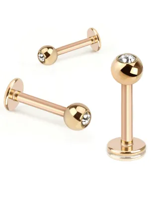 Piercing oreille labret plaqué or rose gemme