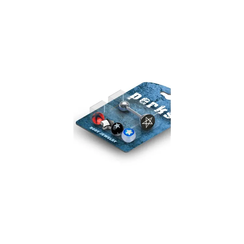 Pack Piercing Langue Etoile Acier et Acrylique (Bleu)