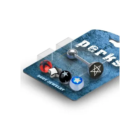 Pack Piercing Langue Etoile Acier et Acrylique (Bleu) - Bijou Piercing Langue