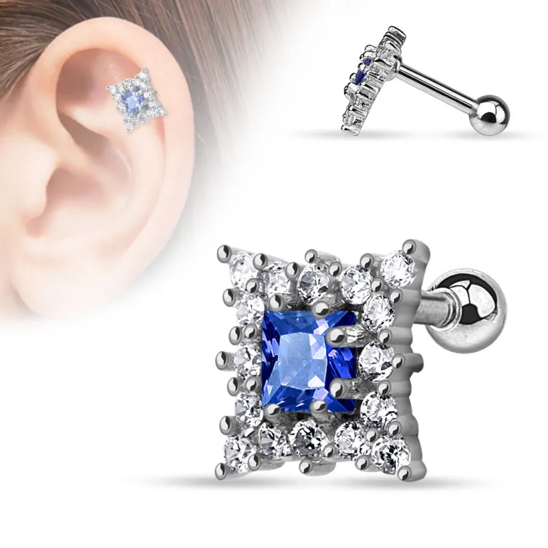 Piercing oreille cartilage carré bleu saphire Piercing oreille cartilage carré bleu saphire