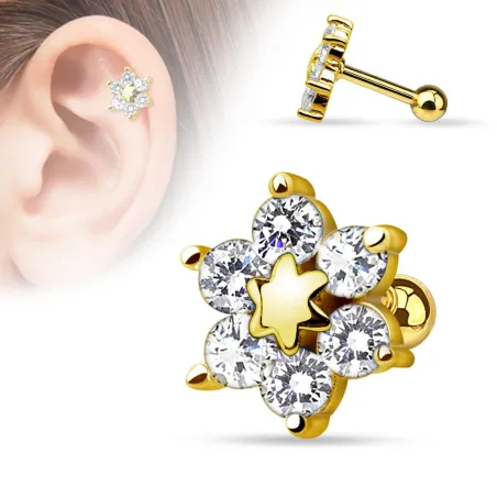 Piercing cartilage fleur rose