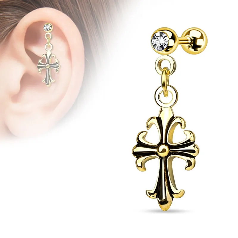 Piercing cartilage plaqué or croix celtique
