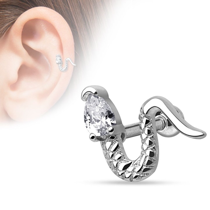Piercing cartilage serpent strass