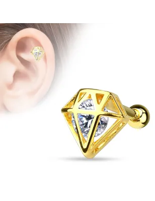 Piercing cartilage plaqué or diamant