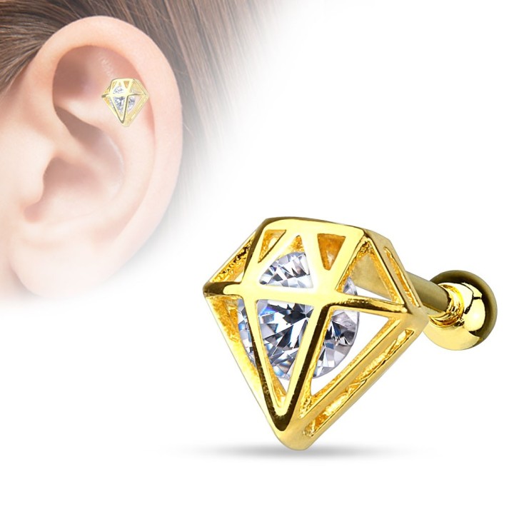 Piercing cartilage plaqué or diamant