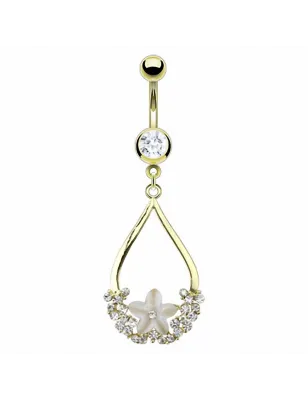 Piercing Nombril Plaqué Or Fleur Nacre
