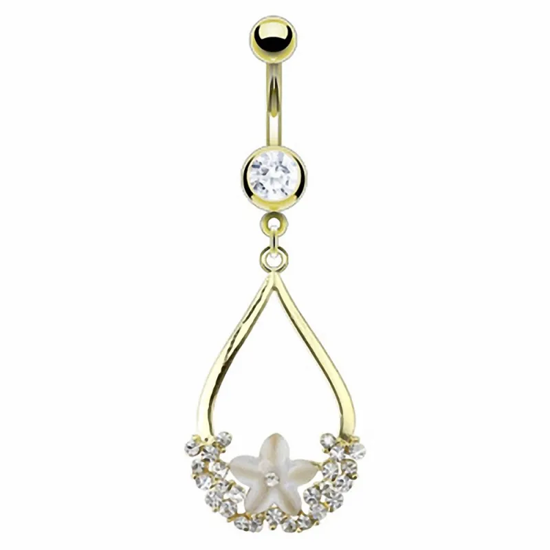 Piercing Nombril Plaqué Or Fleur Nacre
