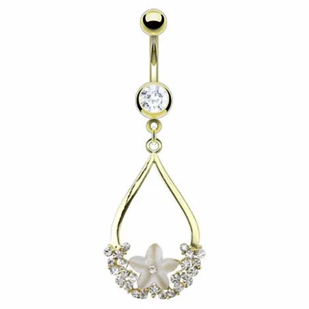Piercing Nombril Plaqué Or Fleur Nacre