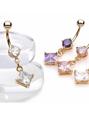 Piercing nombril Plaqué Or Gemme Carré