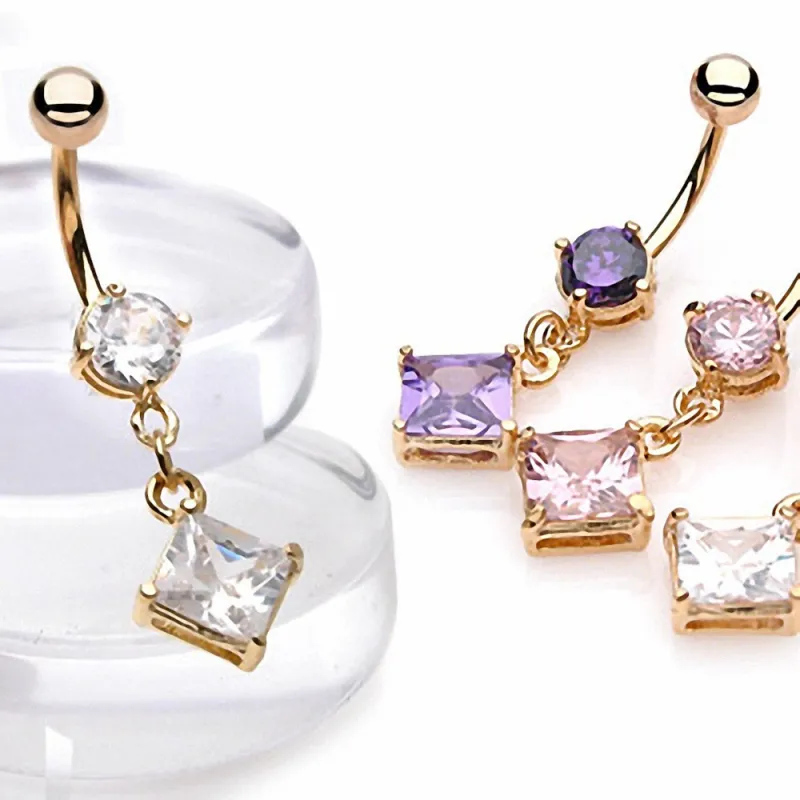 Piercing nombril Plaqué Or Gemme Carré