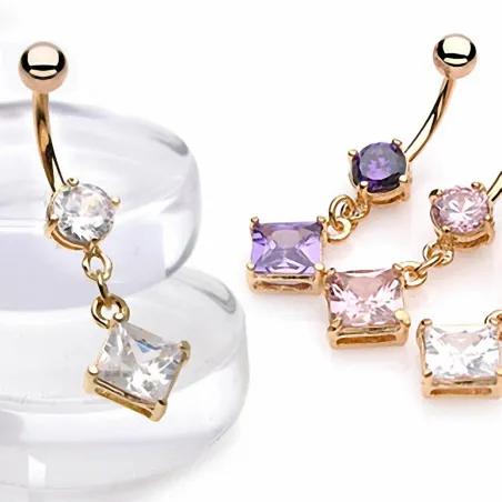 Piercing nombril Plaqué Or Gemme Carré