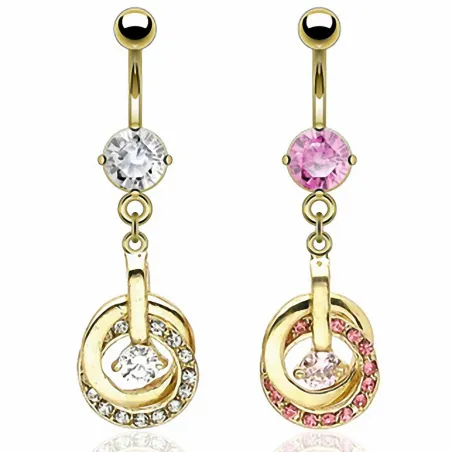 Piercing nombril plaqué or cercles entrelacés