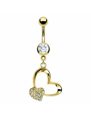 Piercing nombril Plaqué Or Double Cœurs
