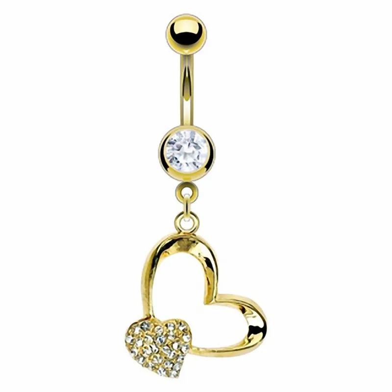 Piercing nombril Plaqué Or Double Cœurs