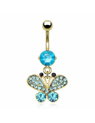 Piercing nombril Plaqué Or Papillon Gemmes
