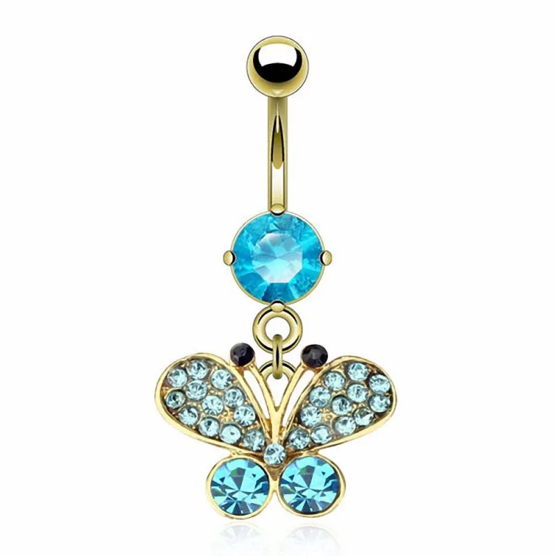 Piercing nombril Plaqué Or Papillon Gemmes
