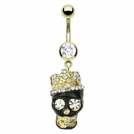 Piercing nombril plaqué or crâne couronne