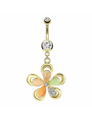 Piercing nombril doré pendentif fleur