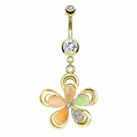 Piercing nombril doré pendentif fleur