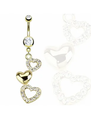 Piercing nombril doré triple coeurs