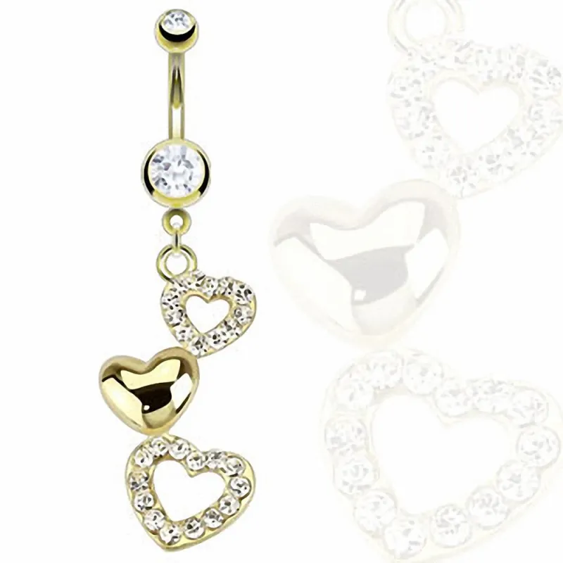 Piercing nombril doré triple coeurs