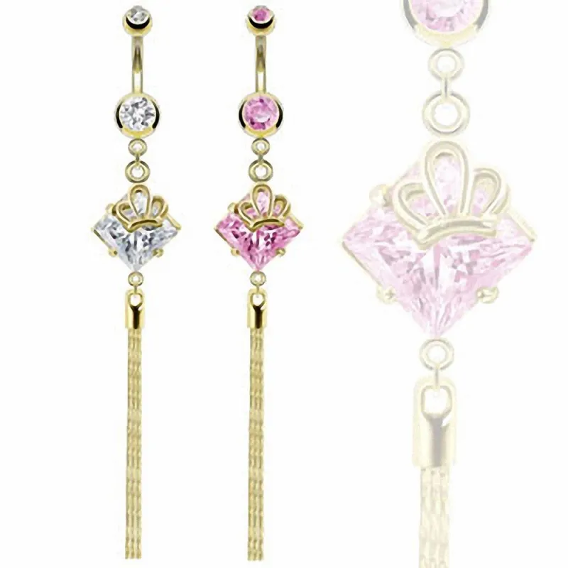 Piercing nombril doré losange chaines