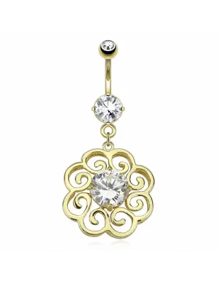 Piercing nombril plaqué or pétales