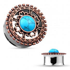 Piercing tunnel tribal turquoise bronze
