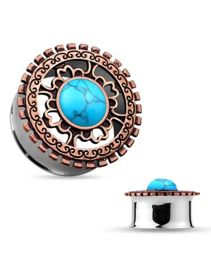 Piercing tunnel tribal turquoise bronze