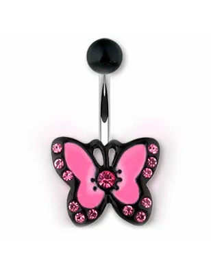 Piercing nombril papillon noir et rose