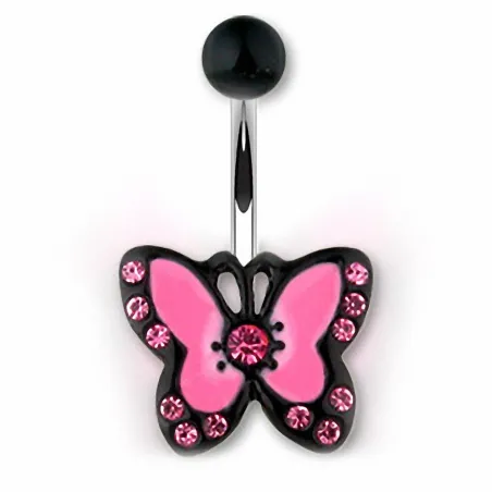 Piercing nombril papillon noir et rose