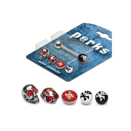 Pack Piercing Langue Acier Têtes de mort Rouge - Bijou Piercing Langue