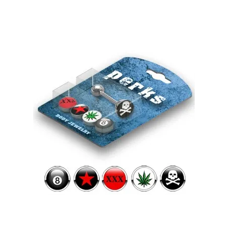 Pack Piercing Langue Acier Logos Cannabis et Tête de mort - Bijou Piercing Langue