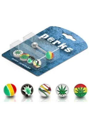 Pack Piercing Langue Acier Cannabis Rasta - Bijou Piercing Langue