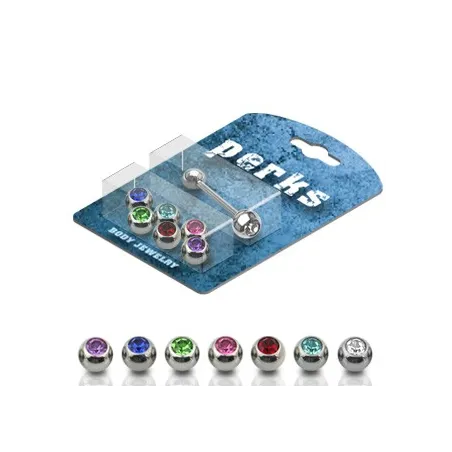 Pack Piercing Langue Acier + 7 Boules serties de Gemmes - Bijou Piercing Langue