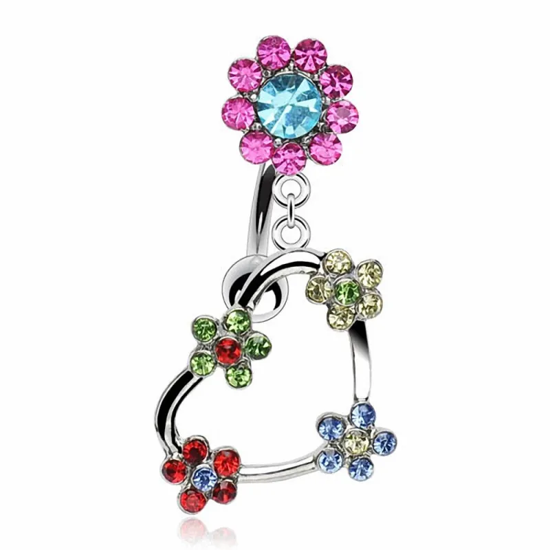 Piercing nombril inversé Coeur Fleur