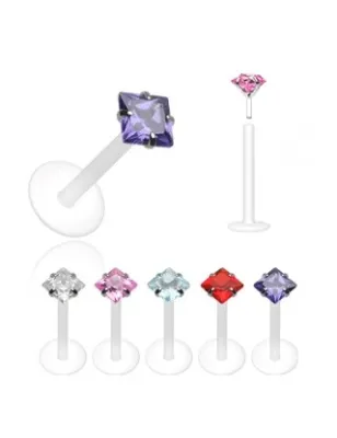 Piercing Labret Bioflex Pierre en forme carrée - Bijou Piercing Labret