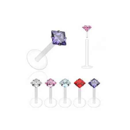 Piercing Labret Bioflex Pierre en forme carrée - Bijou Piercing Labret