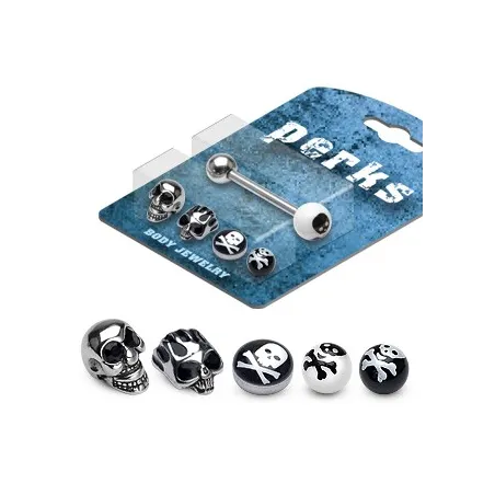Pack Piercing Langue Acier Têtes de mort Noir - Bijou Piercing Langue