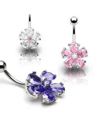Piercing nombril Fleur Gemmes Acier chirurgical