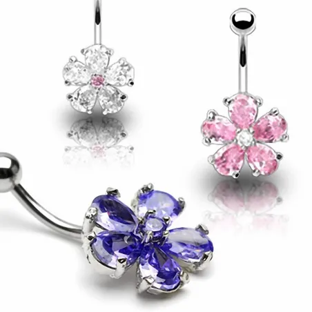 Piercing nombril Fleur Gemmes Acier chirurgical