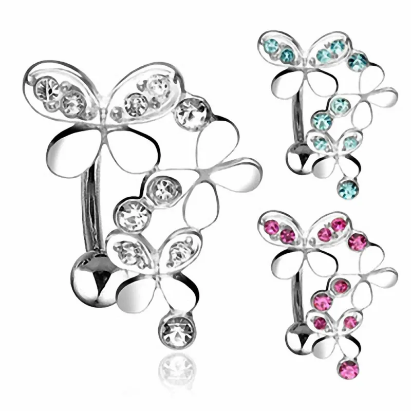 Piercing nombril inversé Triple Papillons