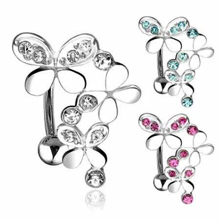 Piercing nombril inversé Triple Papillons