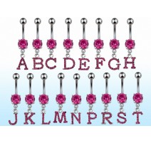 Piercing nombril Alphabet Lettre Gemme Rose