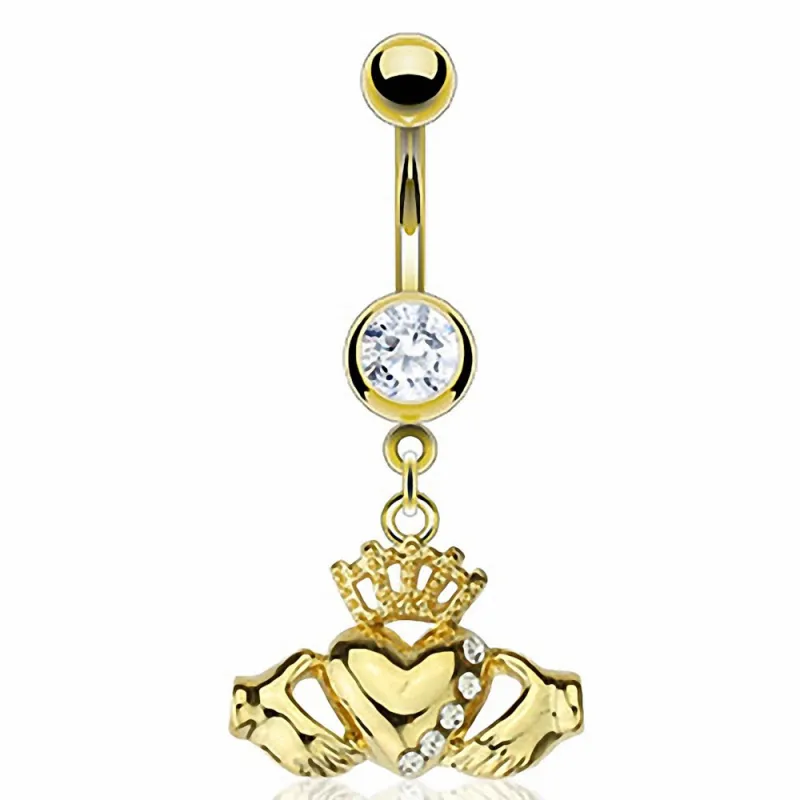 Piercing nombril Plaqué Or Pendentif Claddagh