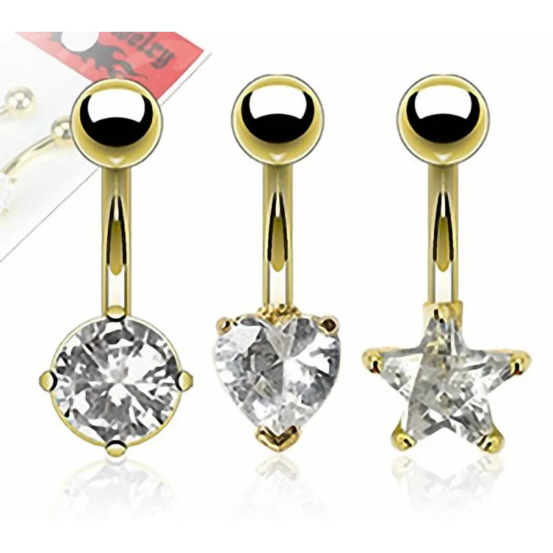 Lot de 3 Piercing Nombril Plaqué Or Pierres CZ Claires
