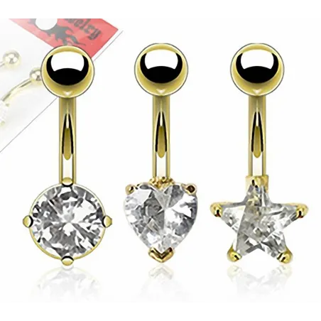 Lot de 3 Piercing Nombril Plaqué Or Pierres CZ Claires