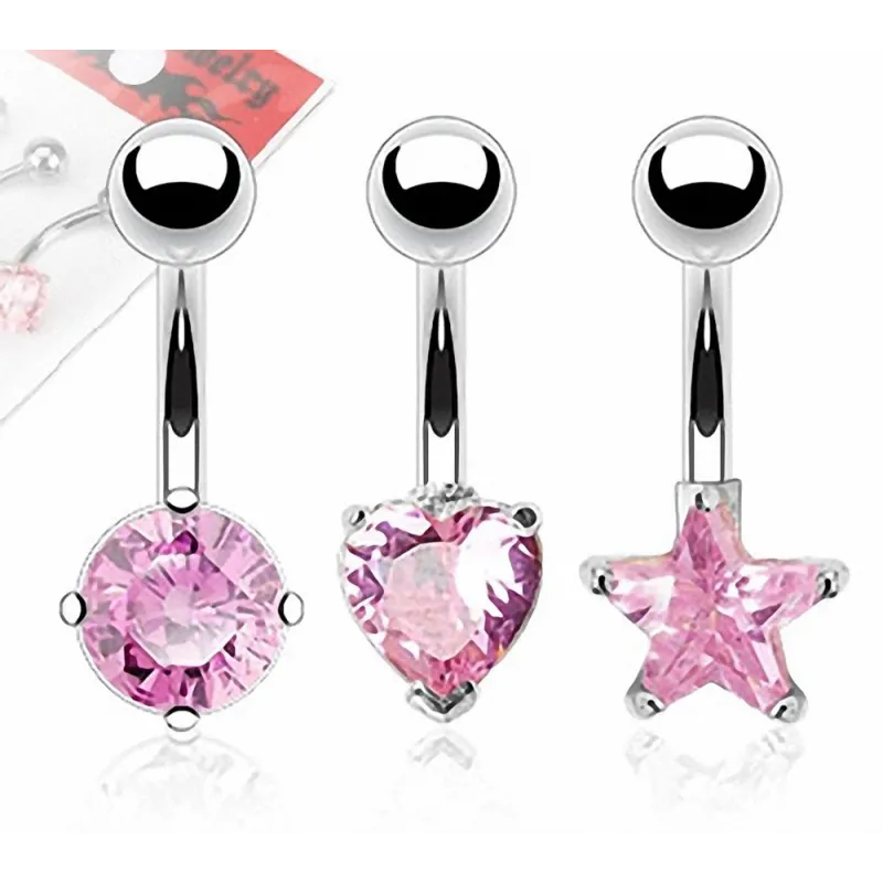 Lot de 3 Piercing Nombril Pierres Cubic Zirconium Roses