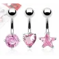 Lot de 3 Piercing Nombril Pierres Cubic Zirconium Roses